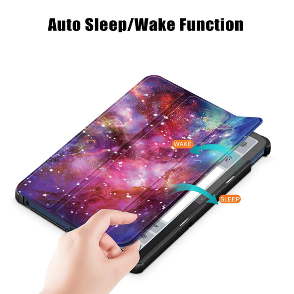 For Lenovo Tab M10 5G 10.6 3-folding Magnetic Buckle Coloured Drawing Leatherette Smart Tablet Case(Milky Way)