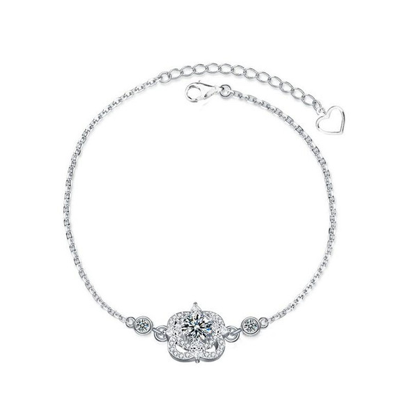 XRA002 Four-Leaf Grass Bracelet 925 Silver Moissanite Diamond Bracelet(50 Points White Gold)