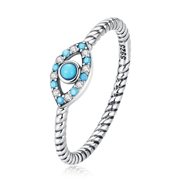 S925 Sterling Silver Turquoise Devil Eye Women Ring, Size:6