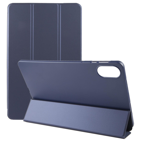 For Honor Pad X9 / X8 Pro Solid Color 3-folding Leatherette Tablet Case(Dark Blue)