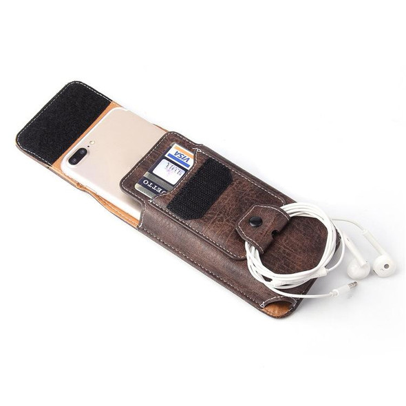 5.5-5.7 inch Mobile Phone Hanging Belt Bag Headphone Cable Storage(Dark Brown)
