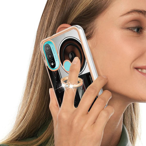 For Motorola Moto E20 / E30 / E40 Electroplating Dual-side IMD Phone Case with Ring Holder(Retro Radio)