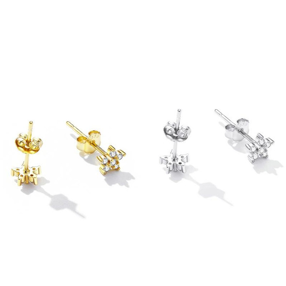 S925 Sterling Silver Mini Flower Ear Stud Women Earrings(Gold)