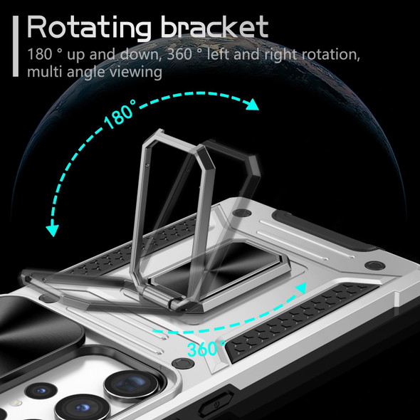 For Samsung Galaxy S23 Ultra 5G Camshield Robot TPU Hybrid PC Phone Case(Silver)