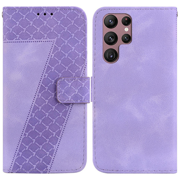 For Samsung Galaxy S22 Ultra 5G 7-shaped Embossed Leatherette Phone Case(Purple)