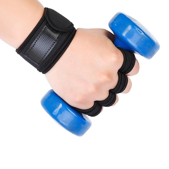 L Weightlifting Dumbbell Horizontal Bar Anti-cocoon Anti-slip Wrist Fitness Four-finger Gloves(Black)