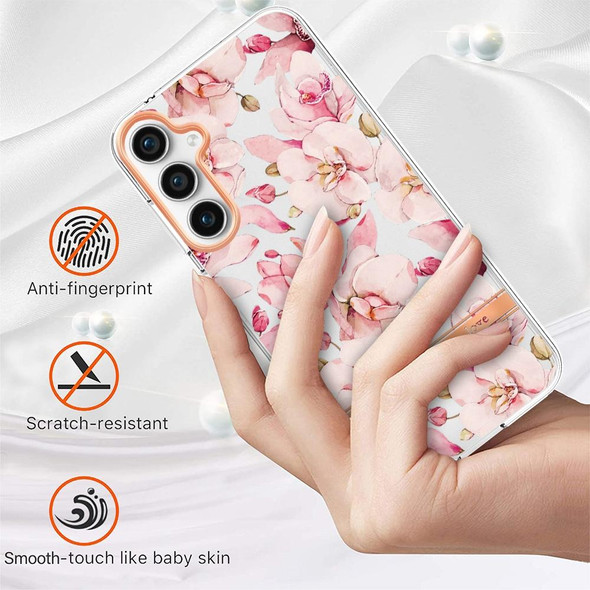 For Samsung Galaxy S23 FE 5G Flowers and Plants Series IMD TPU Phone Case(Pink Gardenia)