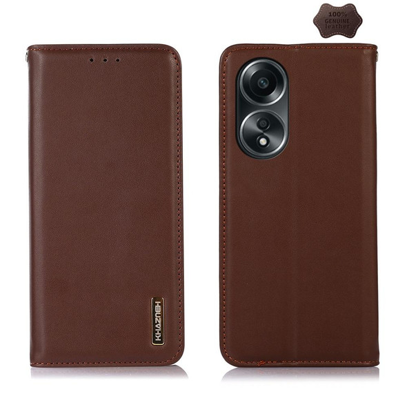 For OPPO A58 4G KHAZNEH Nappa Top Layer Cowhide Leatherette Phone Case(Brown)