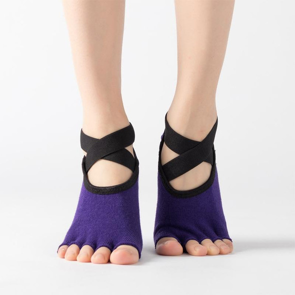 Lace Yoga Socks Non-Slip Five Finger Sports Cotton Socks Fashion Open Toe Dance Socks, Size: One Size(Dark Purple)