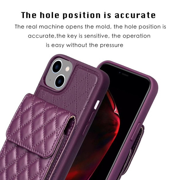 For iPhone 15 Vertical Wallet Rhombic Leatherette Phone Case(Dark Purple)