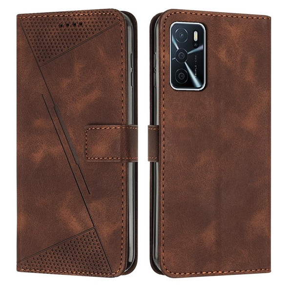 For OPPO A16 / A16s Dream Triangle Leatherette Phone Case with Lanyard(Brown)