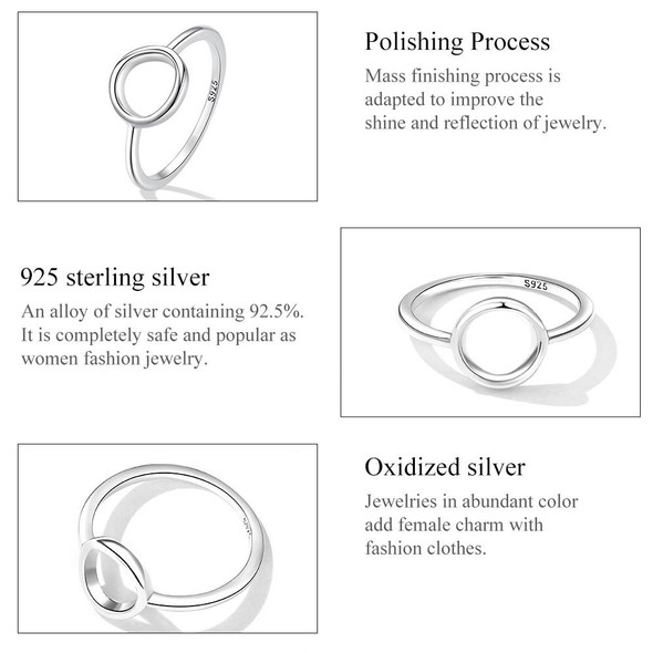 S925 Sterling Silver Simple Ring Women Ring, Size:6
