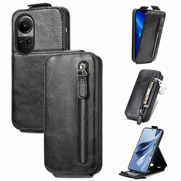 For OPPO Reno10 Global / Reno10 Pro Global  Zipper Wallet Vertical Flip Leatherette Phone Case(Black)