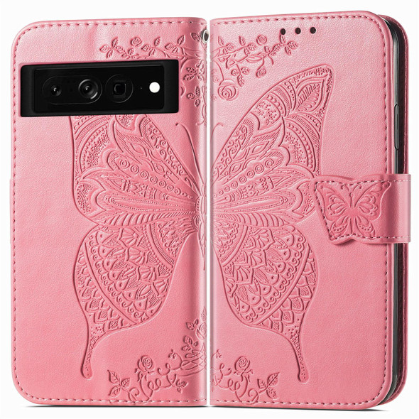 Google Pixel 7 Pro 5G Butterfly Love Flower Embossed Leather Phone Case(Pink)