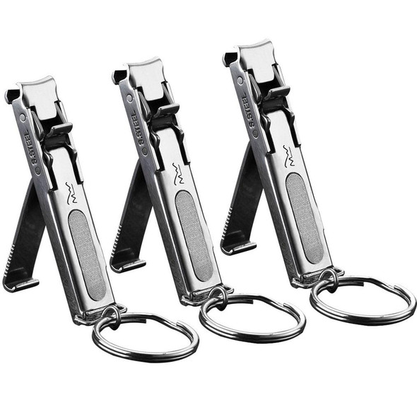 3 PCS Stainless Steel Folding Nail Clippers with Keychain(Silver)