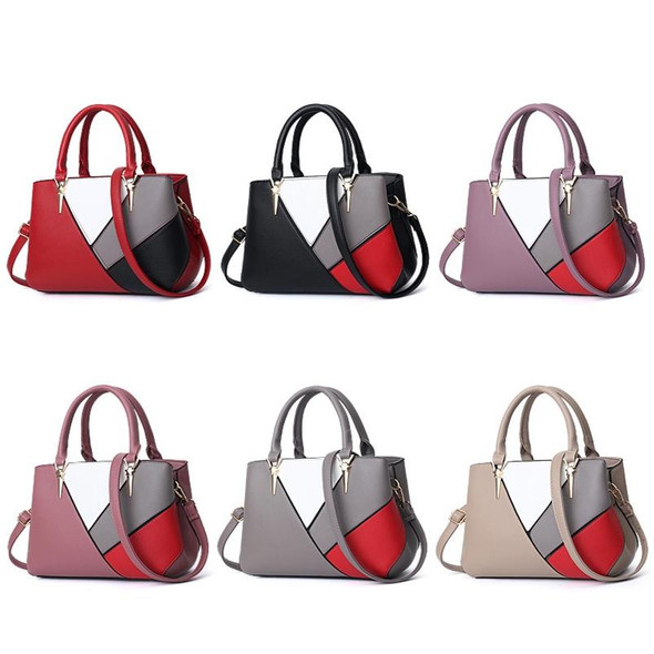 A51 PU Colorblock Ladies Handbag(Khaki)