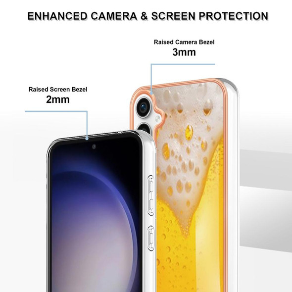 For Samsung Galaxy S23 FE 5G Electroplating Marble Dual-side IMD Phone Case(Draft Beer)