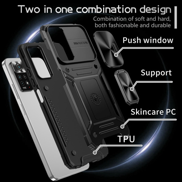 For Redmi Note 11 Pro 4G / 5G Global Camshield Robot TPU Hybrid PC Phone Case(Black)
