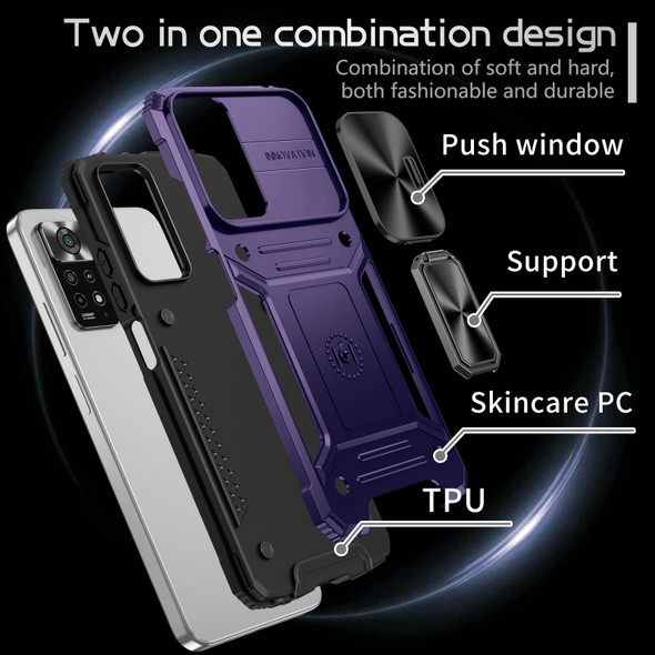 For Redmi Note 11 Pro 4G / 5G Global Camshield Robot TPU Hybrid PC Phone Case(Purple)