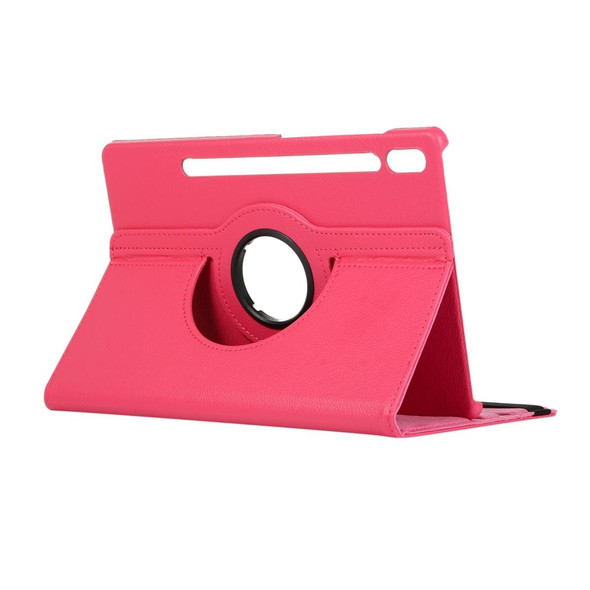 ENKAY 360 Degree Rotation Lichi Texture Leatherette Case with Holder for Samsung Galaxy Tab S6 10.5 T860 / T865(Rose Red)