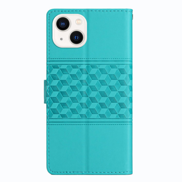 For iPhone 15 Diamond Embossed Skin Feel Leatherette Phone Case(Blue)