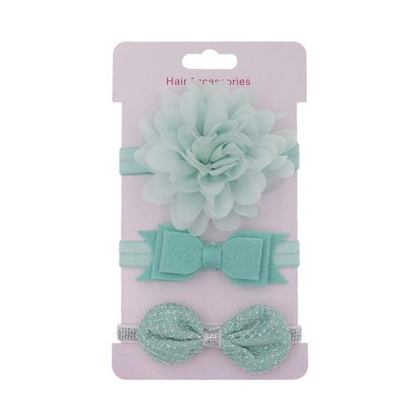 3 in 1Children Bow Flower Headband Hair Band Hair Ring Read Tiara(Mint green)