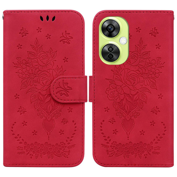 For OnePlus Nord CE 3 Lite/Nord N30 Butterfly Rose Embossed Leatherette Phone Case(Red)