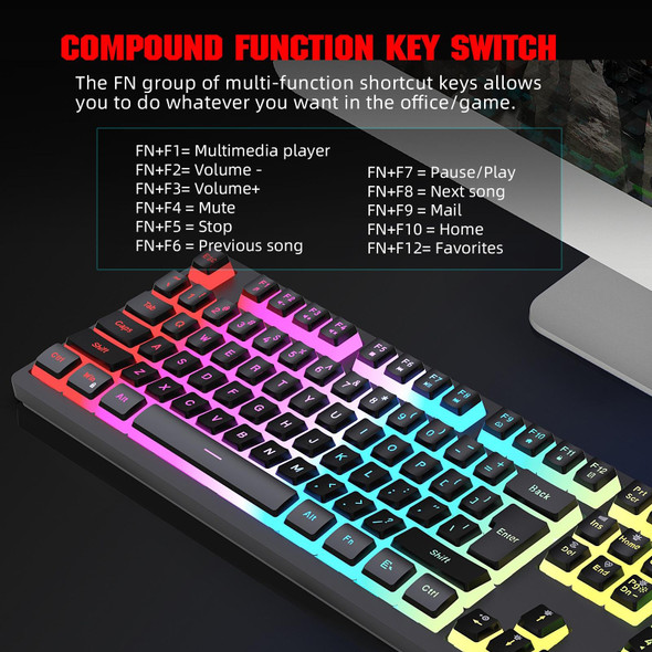 HXSJ L200+X100 Wired RGB Backlit Keyboard and Mouse Set 104 Pudding Key Caps + 3600DPI Mouse(White)