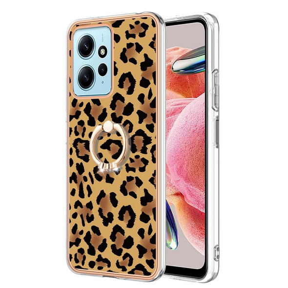 For Xiaomi Redmi Note 12 4G Electroplating Dual-side IMD Phone Case with Ring Holder(Leopard Print)