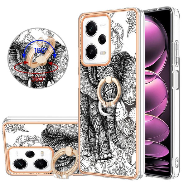 For Xiaomi Redmi Note 12 Pro 5G Global Electroplating Dual-side IMD Phone Case with Ring Holder(Totem Elephant)