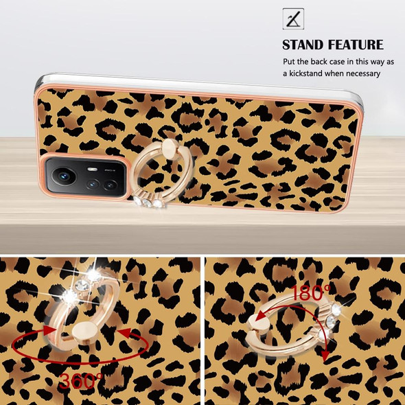For Xiaomi Redmi Note 12S 4G Electroplating Dual-side IMD Phone Case with Ring Holder(Leopard Print)