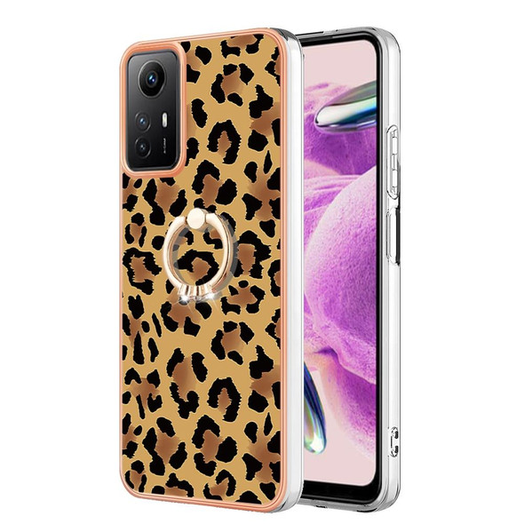For Xiaomi Redmi Note 12S 4G Electroplating Dual-side IMD Phone Case with Ring Holder(Leopard Print)