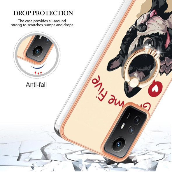 For Xiaomi Redmi Note 12S 4G Electroplating Dual-side IMD Phone Case with Ring Holder(Lucky Dog)