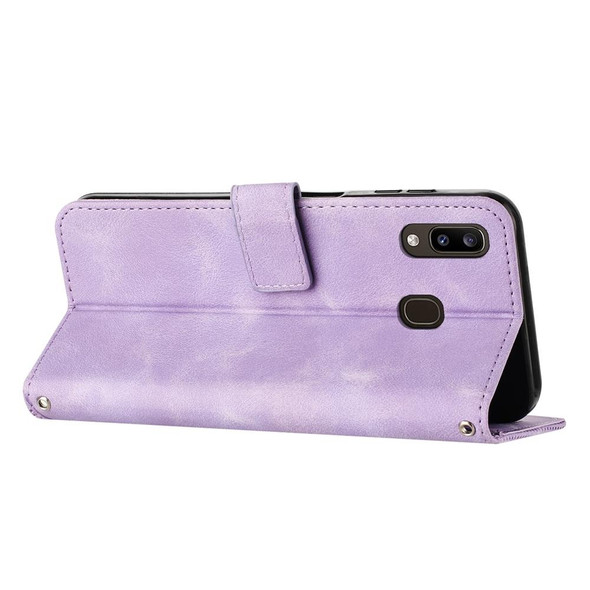 For Samsung Galaxy A20e Dream Triangle Leatherette Phone Case with Lanyard(Purple)