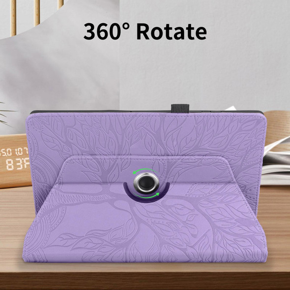 For Amazon Kindle Paperwhite 5 Tree Life Embossed Rotation Leatherette Smart Tablet Case(Purple)