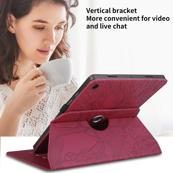 For Lenovo Tab M10 Plus 10.6 3rd Gen Tree Life Embossed Rotation Leatherette Smart Tablet Case(Red)