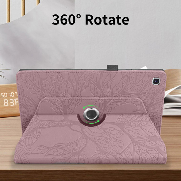 For Samsung Galaxy Tab A 8.0 2019 / T290 Tree Life Embossed Rotation Leatherette Tablet Case(Rose Gold)