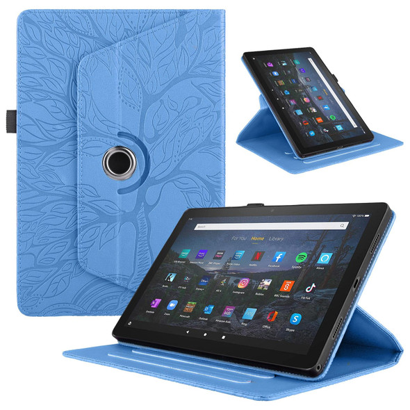 For Amazon Kindle Fire HD8 2022 / 2020 Tree Life Embossed Rotation Leatherette Tablet Case(Blue)