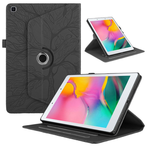 For Samsung Galaxy Tab A 8.0 2019 / T290 Tree Life Embossed Rotation Leatherette Tablet Case(Black)