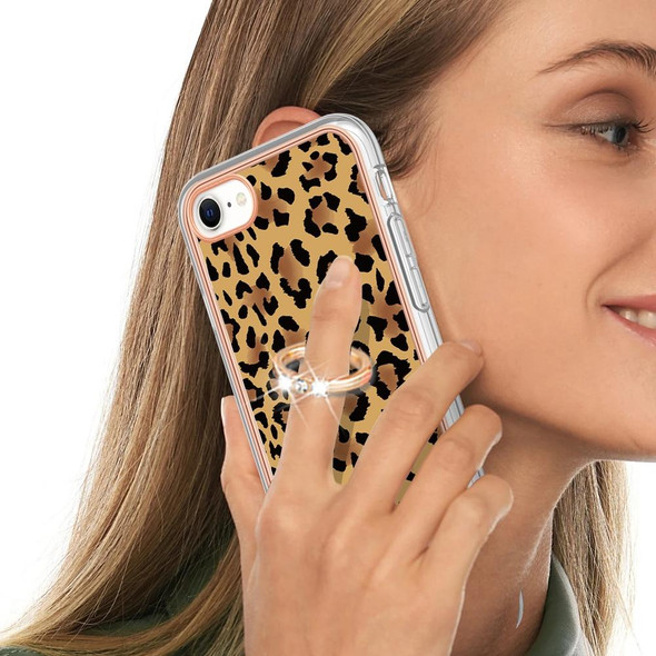 For iPhone SE 2022 / SE 2020 / 8 Electroplating Dual-side IMD Phone Case with Ring Holder(Leopard Print)