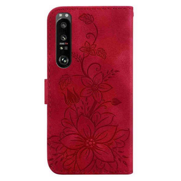 For Sony Xperia 1 III Lily Embossed Leatherette Phone Case(Red)