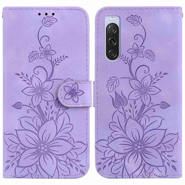 For Sony Xperia 10 V Lily Embossed Leatherette Phone Case(Purple)