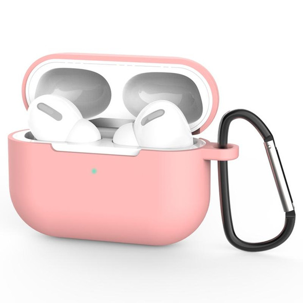 AirPods Pro Silicone Wireless Earphone Protective Case Cover with Lanyard Hole & Carabiner(Pink)