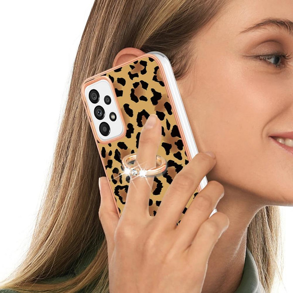 For Samsung Galaxy A72 5G / 4G Electroplating Dual-side IMD Phone Case with Ring Holder(Leopard Print)