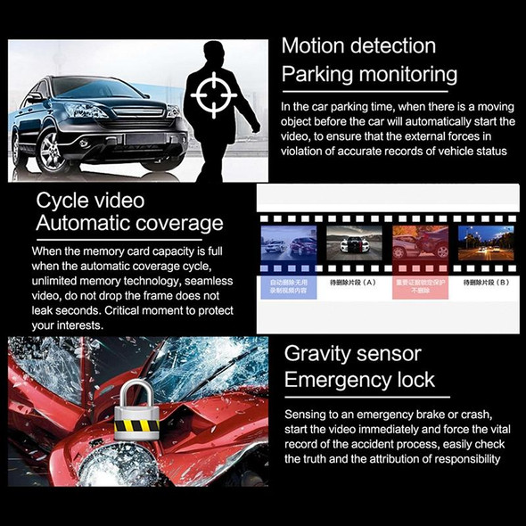 4 inch Touch Screen Car Rearview Mirror HD 1080P Three Recording Driving Recorder DVR Support Motion Detection / Loop Recording