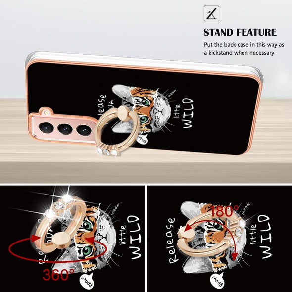 For Samsung Galaxy S21 5G Electroplating Dual-side IMD Phone Case with Ring Holder(Natural Growth)
