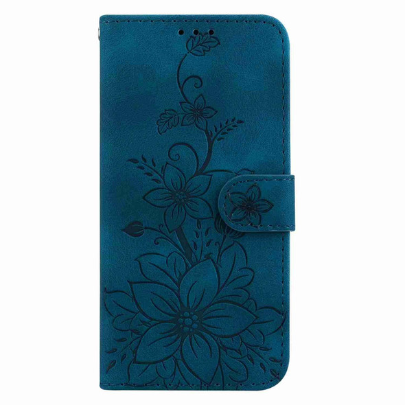 For Google Pixel 7a Lily Embossed Leatherette Phone Case(Dark Blue)