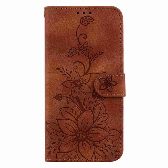 For iPhone 15 Pro Lily Embossed Leatherette Phone Case(Brown)