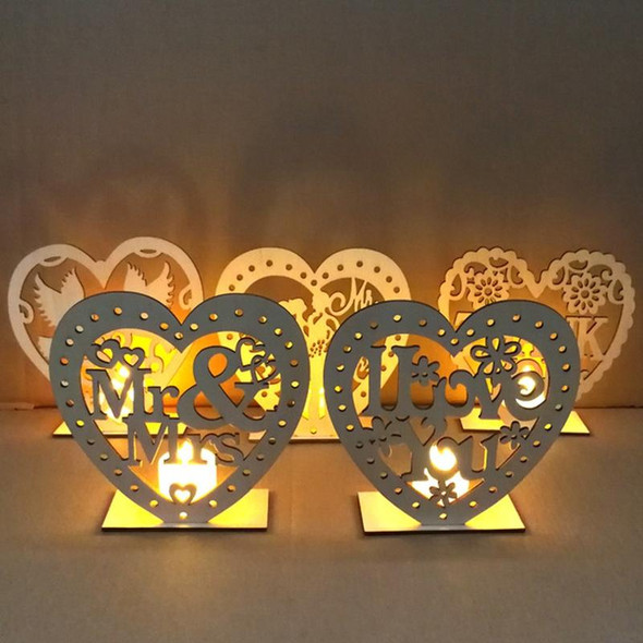 2 PCS Creative Heart Shaped Wooden Decoration Romantic Wooden Sign LED Candle Light(JM01452)