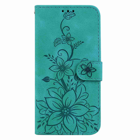 For iPhone 15 Pro Lily Embossed Leatherette Phone Case(Green)